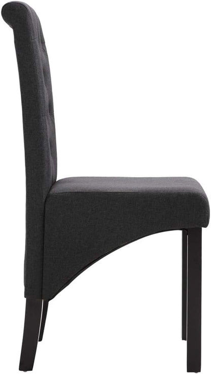 Dark Gray Fabric Dining Chairs Set of 2 with Rubberwood Legs Modern Ergonomic Comfort for Kitchen Dining Room Indoor Furniture