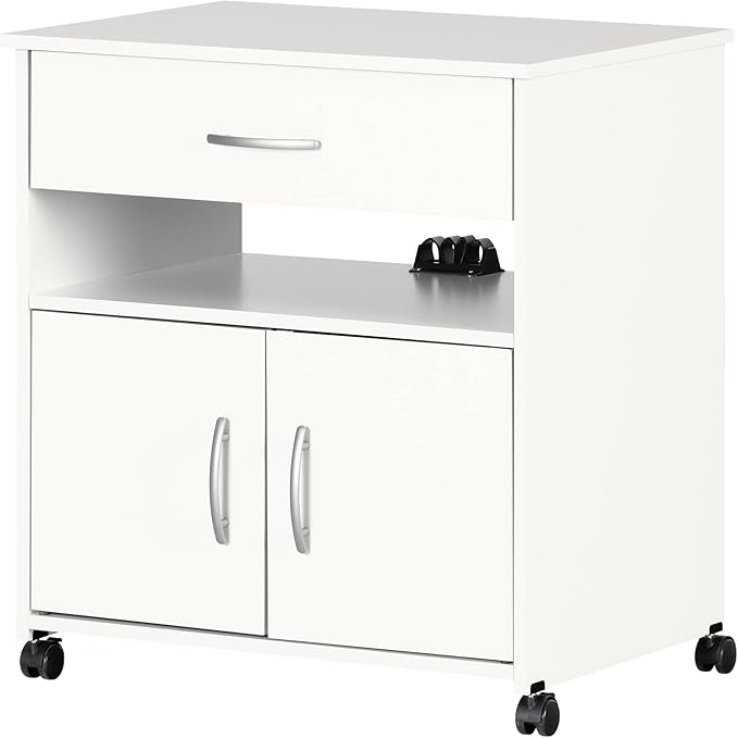 South Shore Axess Microwave Cart on Wheels Pure White, Contemporary