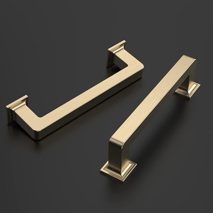 Amerdeco 10 Pack Brushed Brass Cabinet Pulls 3 Inch(76MM) Hole Centers Kitchen Cabinet Handles Cabinet Hardware Kitchen Handles for Cabinets Cupboard Handles Drawer Pulls ZH0019