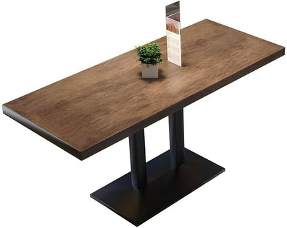 Commercial Dining Table, Metal Industrial Pedestal Dining Wood Top Table Kitchen Dining Room Minimalist Cafes Tea Shops Restaurant Rectangular Square Tables with Iron Legs