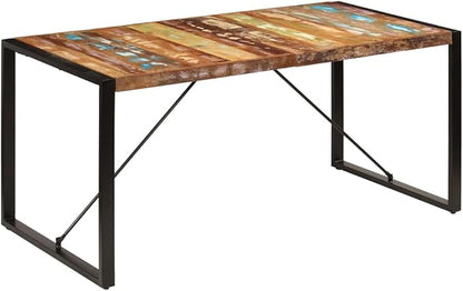 Solid Reclaimed Wood Dining Table with Steel Legs 63 x 31.5 x 29.5 Inches Rustic Modern Design for Dining Room and Kitchen