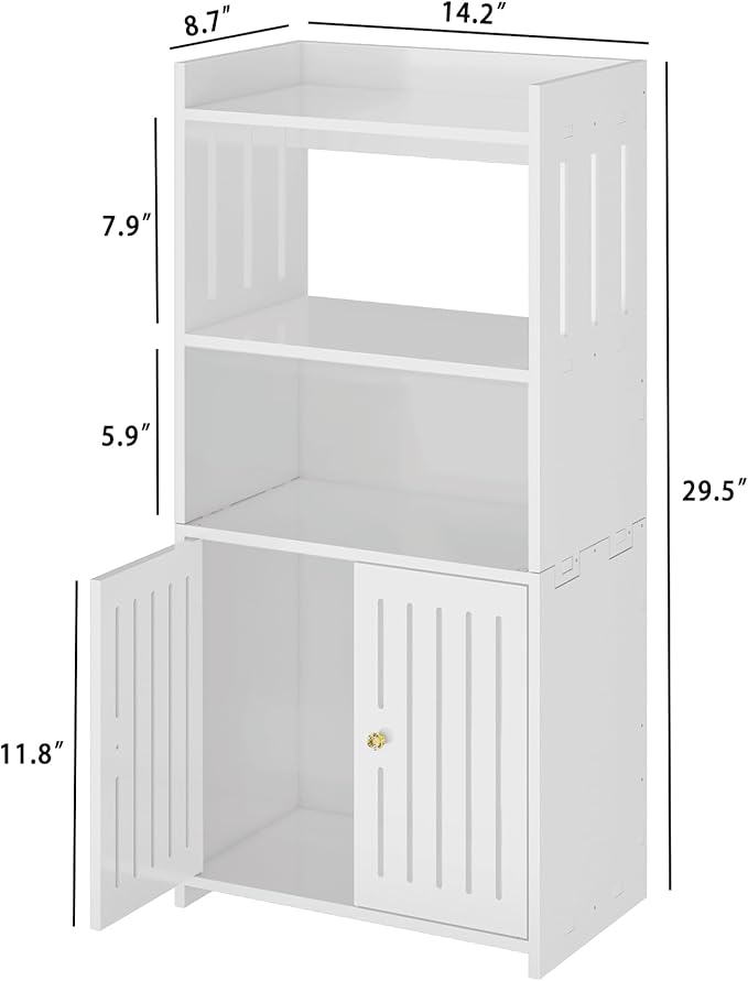 HAYOFAMY Bathroom Storage Cabinet, 4-Tier White Floor Cabinet Freestanding Organizer with Door for Living Room Kitchen Small Space (8.7" D x 14.2" W x 29.5" H)