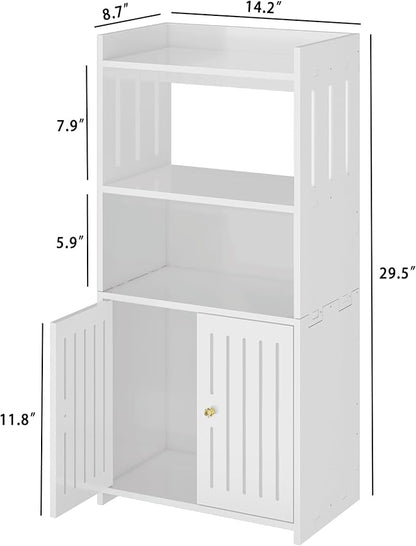 HAYOFAMY Bathroom Storage Cabinet, 4-Tier White Floor Cabinet Freestanding Organizer with Door for Living Room Kitchen Small Space (8.7" D x 14.2" W x 29.5" H)