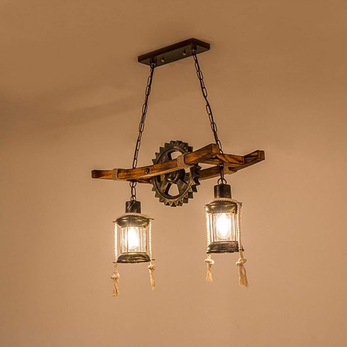 Eapmic 2-Head Retro Industrial Chandelier Gear Shape Farmhouse Pendant Light,Unique Creative Personality Vintage Ceiling Island Light (Style 1)