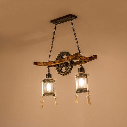 Eapmic 2-Head Retro Industrial Chandelier Gear Shape Farmhouse Pendant Light,Unique Creative Personality Vintage Ceiling Island Light (Style 1)