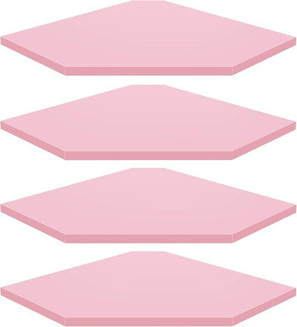 Homode Corner Shelf Wall Mount, Set of 4 Corner Floating Shelves, Wood Hanging Storage Shelving with Cord Hole, Wall Shelf Organizer for Bathroom Bedroom Living Room Office, Pink