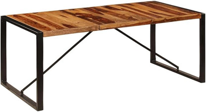 Natural Sheesham Wood Dining Table Rectangular Modern Industrial Style for Dining Room Seats 8