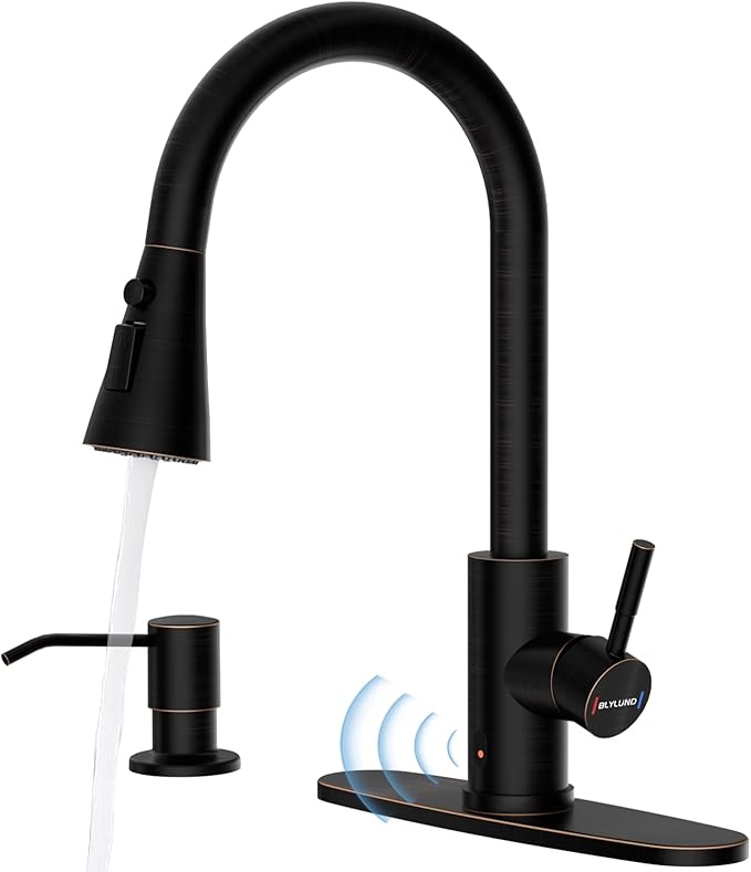 Touchless Kitchen Faucet with Pull-Down Sprayer, Kitchen Sink Faucet Stainless Steel Faucets with Soap Dispensor, Single Handle Hands-Free Sensor Suitable for 1 to 4 Hole Sink