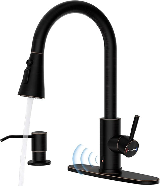 Touchless Kitchen Faucet with Pull-Down Sprayer, Kitchen Sink Faucet Stainless Steel Faucets with Soap Dispensor, Single Handle Hands-Free Sensor Suitable for 1 to 4 Hole Sink