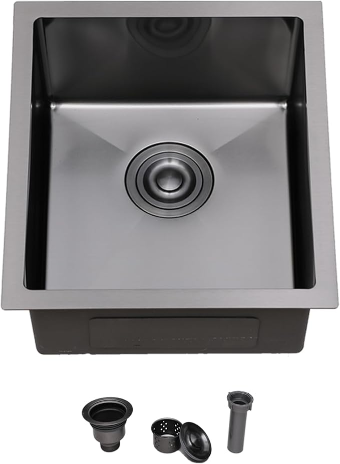 Hotis Undermount Bar Sink, Small Kitchen Sink, Black Bar Sink, Rv Otdoor Stainless Steel Wet Bar Prep Sink, 13 X 15 Inch Single Bowl