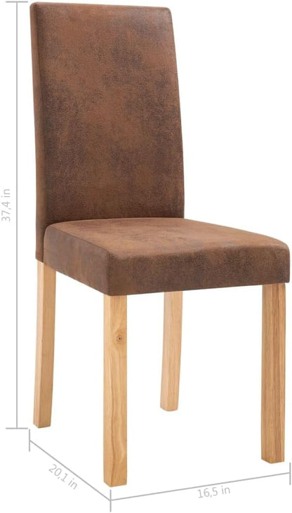2 PCS Brown Faux Suede Leather Dining Chairs with Wooden Legs Modern Accent Furniture for Kitchen Dining Room Farmhouse & Contemporary Decor
