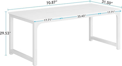 LITTLE TREE 70.9 Inch Large Dining Table Rectangular Kitchen Furniture for 6 to 8 People, White