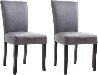 Dining Chairs Set of 2, Gray Faux Suede Leather with Solid Wood Frame, 23.6 x 19.1 x 36.6 in Ergonomic Modern Dining Room Accent Seating for Kitchen Living Room