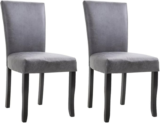 Modern Dining Chairs Set of 2 Gray Faux Suede Upholstery with Wooden Legs for Kitchen Dining Room and Living Room Furniture