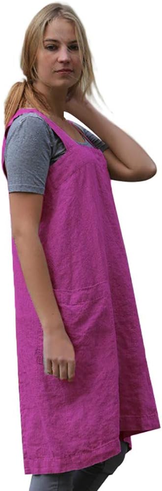 Larmliss Women's Pinafore Square Apron Baking Cooking Gardening Works Cross Back Cotton/Linen Blend Dress with 2 Pockets