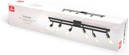 Globe Electric 59811 6-Light Adjustable Track Lighting, Matte Black Industrial Farmhouse Rectangular Frame, Pivoting Heads, E26 Base, Dimmable Ceiling Track Fixture