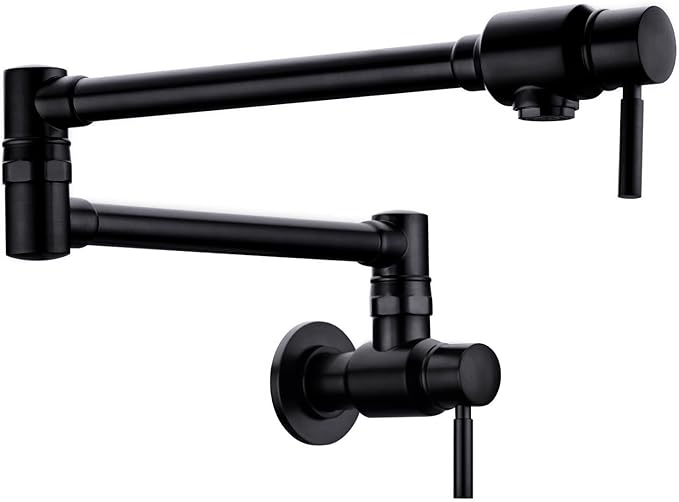 BAGNOLUX Pot Filler Faucet, Wall Mount Pot Filler Commercial Brass Kitchen Faucet Cold Water Only Double Lever Handle with Dual Joint Swing Arm Brass Stove Faucet, Matte Black, 23.4''