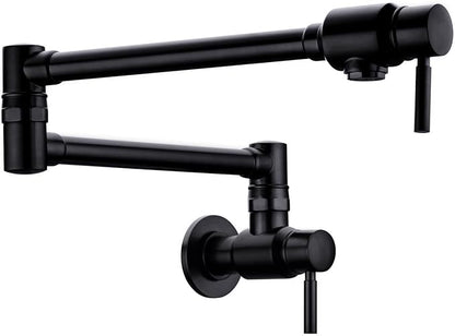 BAGNOLUX Pot Filler Faucet, Wall Mount Pot Filler Commercial Brass Kitchen Faucet Cold Water Only Double Lever Handle with Dual Joint Swing Arm Brass Stove Faucet, Matte Black, 23.4''