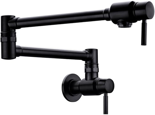 BAGNOLUX Pot Filler Faucet, Wall Mount Pot Filler Commercial Brass Kitchen Faucet Cold Water Only Double Lever Handle with Dual Joint Swing Arm Brass Stove Faucet, Matte Black, 23.4''