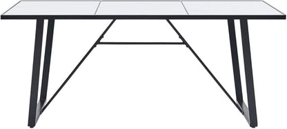 Modern Dining Table for 6 People White Tempered Glass Top with Marble Pattern and Black Powder-Coated Steel Legs Rectangular Kitchen Table Dining Room Furniture 70.9 x 35.4 x 29.5 inches