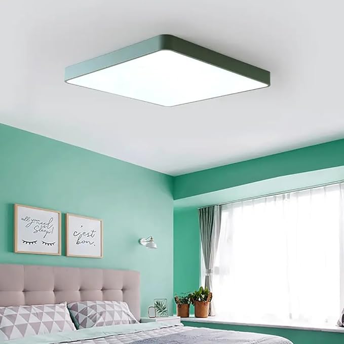 LED Ceiling Light Fixture,24 Inch Modern Square Recessed Ceiling Lights,Dimmable Light,64W Green Close to Ceiling Lighting Flush Mount Living Room Bedroom,3000K-6000K