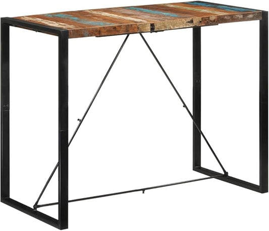 Bar Table Black Industrial Reclaimed Wood High Top Dining Table 55.1x27.6x43.3 in for Kitchen, Living Room and Outdoor Patio