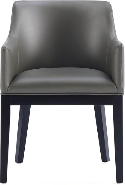 Manhattan Comfort Gansevoort Modern Faux Leather Dining Chair with Arms, Leatherette Upholstery on Solid Beech Wood Frame, Accent Furniture for Kitchen Table or Office, Set of 2, Pebble Grey