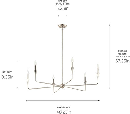 Kichler Alvaro 6-Light Chandelier, Soft Modern Light in Polished Nickel, for Dining or Living Room, Office or Bedroom (19.25" x 40.25"), 52690PN