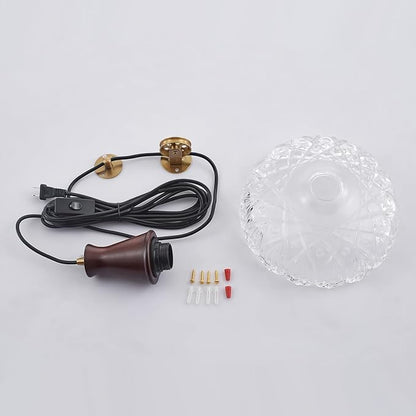 YLONG-ZS Plug in Pendant Light,8 Inch Glass Lampshade Hanging Lights with Plug in Cord Two Ways Switches Industrial Brass Pendant Lights with Plug in Cord for Bedroom