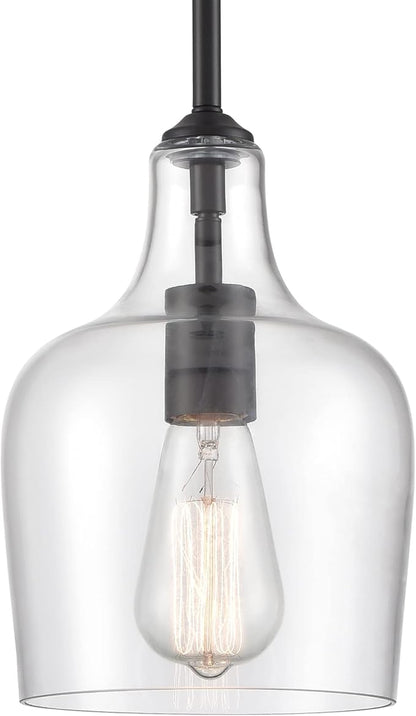 Modern Farmhouse Pendant Lighting for Kitchen Island Glass Black Pendant Light Fixtures Rod-Hung