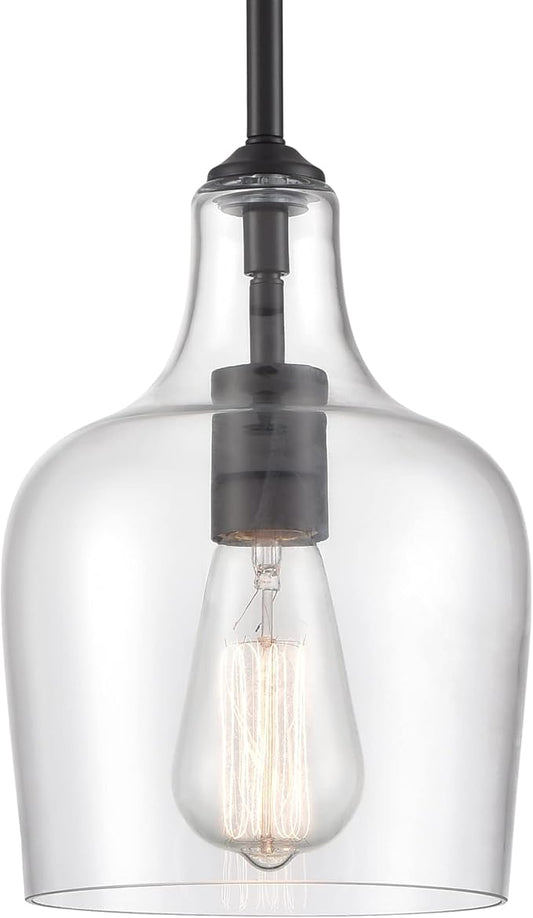 Modern Farmhouse Pendant Lighting for Kitchen Island Glass Black Pendant Light Fixtures Rod-Hung