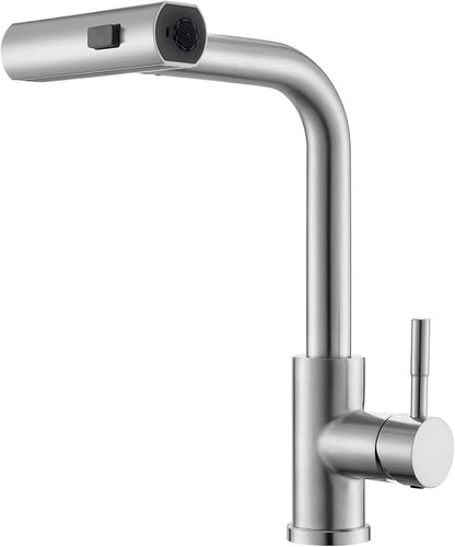 CENOSA Kitchen Faucet with Pull Down Sprayer Brushed Nickel Waterfall Sink Faucet Suitable for RV, Laundry Room, and Campers