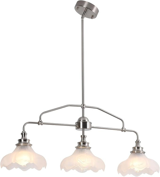 32.5" Modern Kitchen Island Lights with Alabaster Glass Shade, 3-Light Dining Room Lighting Fixtures Hanging, Transitional Multi Pendant Lighting, Brushed Nickel Finish