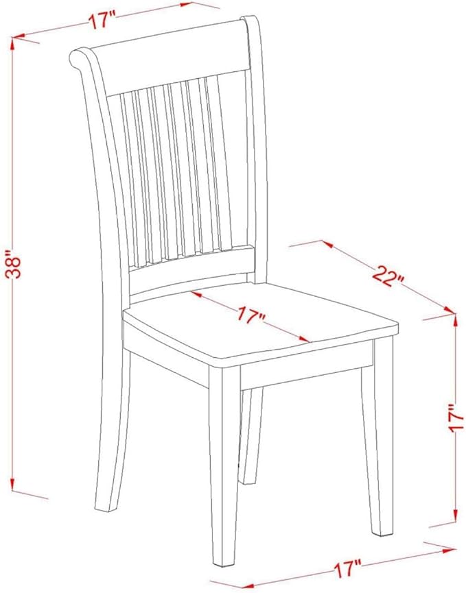 East West Furniture POC-OAK-W Portland Kitchen Dining Chairs - Slat Back Wooden Seat Chairs, Set of 2, Oak