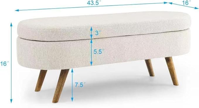 Modern Ottoman Bench with Storage - Versatile Bedside Pouf, Footstool, Toy Storage Ottoman for Bedroom, Living Room, Hallway Entryway, Multi-Use Furniture,Beige-Linen