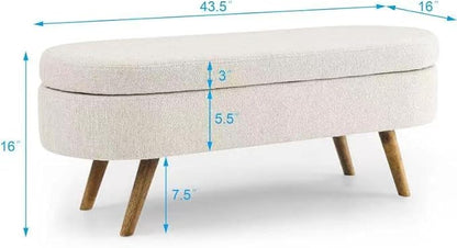Modern Ottoman Bench with Storage - Versatile Bedside Pouf, Footstool, Toy Storage Ottoman for Bedroom, Living Room, Hallway Entryway, Multi-Use Furniture,Beige-Linen