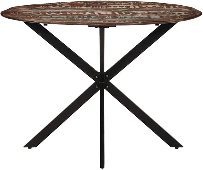 Round Reclaimed Wood Dining Table 43.3" Industrial Small Dining Table Seats 4 Easy Assembly Modern Kitchen Table for Dining Room Apartment