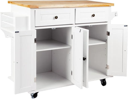 SogesHome Kitchen Island Cart with Storage Kitchen Cart Sideboard and Buffet with Wheels Bar Cart with Large Countertop, with Towel Holder and Spice Rack, 2 Drawers, 2-Door Cabinets, White&Maple