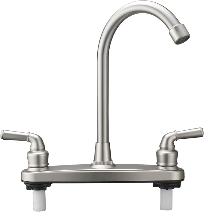 RV Non-Metallic Kitchen Faucet Brushed Nickel Two Handle-8 in Main Body-High Arch-360 Swivel Replace for Motorhomes, Travel Trailers,Campers