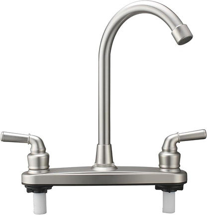 RV Non-Metallic Kitchen Faucet Brushed Nickel Two Handle-8 in Main Body-High Arch-360 Swivel Replace for Motorhomes, Travel Trailers,Campers