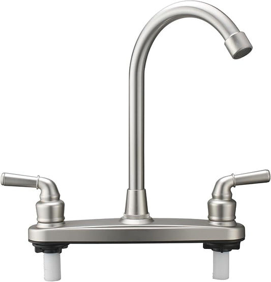 RV Non-Metallic Kitchen Faucet Brushed Nickel Two Handle-8 in Main Body-High Arch-360 Swivel Replace for Motorhomes, Travel Trailers,Campers