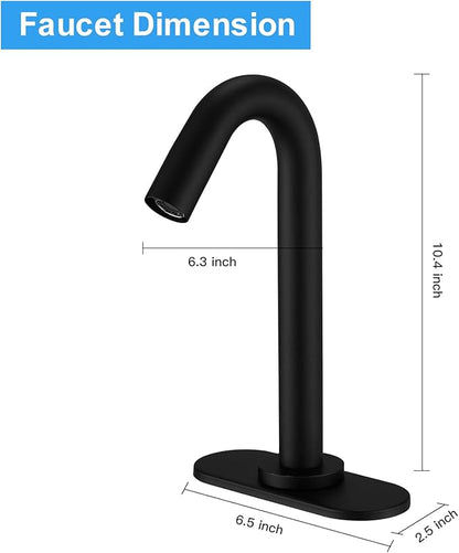 BWE Touchless Bathroom Sink Faucet, Black Automatic Motion Sensor Faucet,Hand-Free Electric Smart Commercial Sink Faucet,with Hole Cover Plate and Control Box,Battery or Plug-in Powered