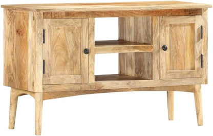Solid Mango Wood Sideboard, Rectangular Brown Storage Cabinet, Lacquered Finish, 39.4" Living Room Buffet, Natural Grain Furniture for Dining Space Kitchen Furnitur