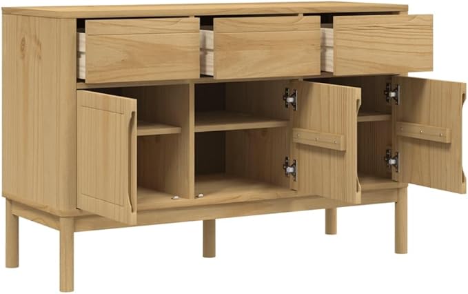 Solid Pine Sideboard Buffet Cabinet with 4 Doors 2 Drawers, 44.9 x 44.9 x 29.1 in Coffee Bar Storage for Dining Room Kitchenette Living Spaces
