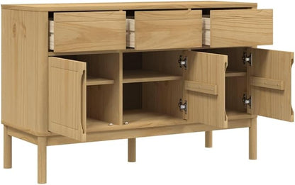 Solid Pine Sideboard Buffet Cabinet with 4 Doors 2 Drawers, 44.9 x 44.9 x 29.1 in Coffee Bar Storage for Dining Room Kitchenette Living Spaces