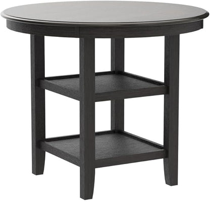 Lexicon Braun 42 Inch Bar Table - 36" High Round Counter Height Small Kitchen Table for 2-4, Solid Wood Frame for Small Dining Room, 2 Tall Storage Shelf, Easy Assembly, Brown and Black