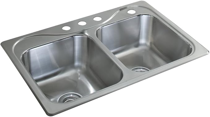 Sterling 11850-4-NA Southhaven 33-inch by 22-inch Top-mount Double Equal Bowl Kitchen Sink, Stainless Steel