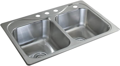 Sterling 11850-4-NA Southhaven 33-inch by 22-inch Top-mount Double Equal Bowl Kitchen Sink, Stainless Steel