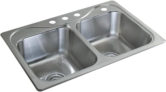 Sterling 11850-4-NA Southhaven 33-inch by 22-inch Top-mount Double Equal Bowl Kitchen Sink, Stainless Steel