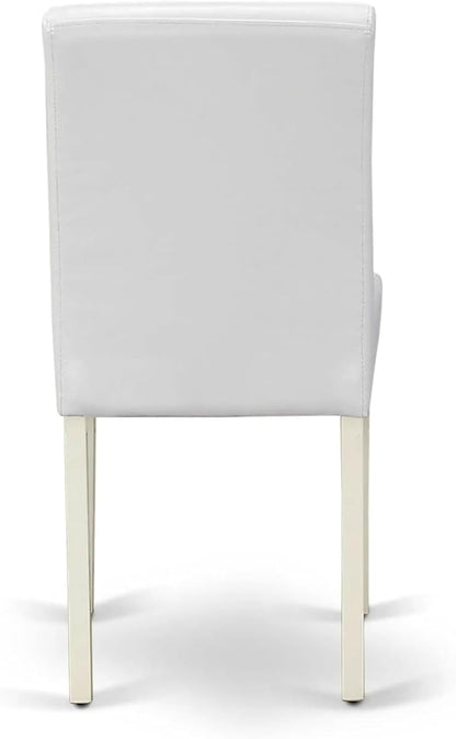 East West Furniture ABP2T64 Abbott Classic Parson Dining Chairs - White Faux Leather Upholstered Chairs, Set of 2, Linen White
